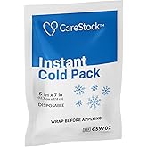 CareStock Cold Compress Instant Ice Pack [24 Pack] Disposable, Ice Packs for Injuries and Pain Relief, 5 in x 7 in