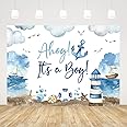 Ticuenicoa 6x4ft Ahoy Nautical Boy Baby Shower Backdrop It's a Boy White Clouds Blue Marine Sea Lighthouse Ship Background Newborn Baby Gender Reveal Party Decor Banner Photo Booth Props