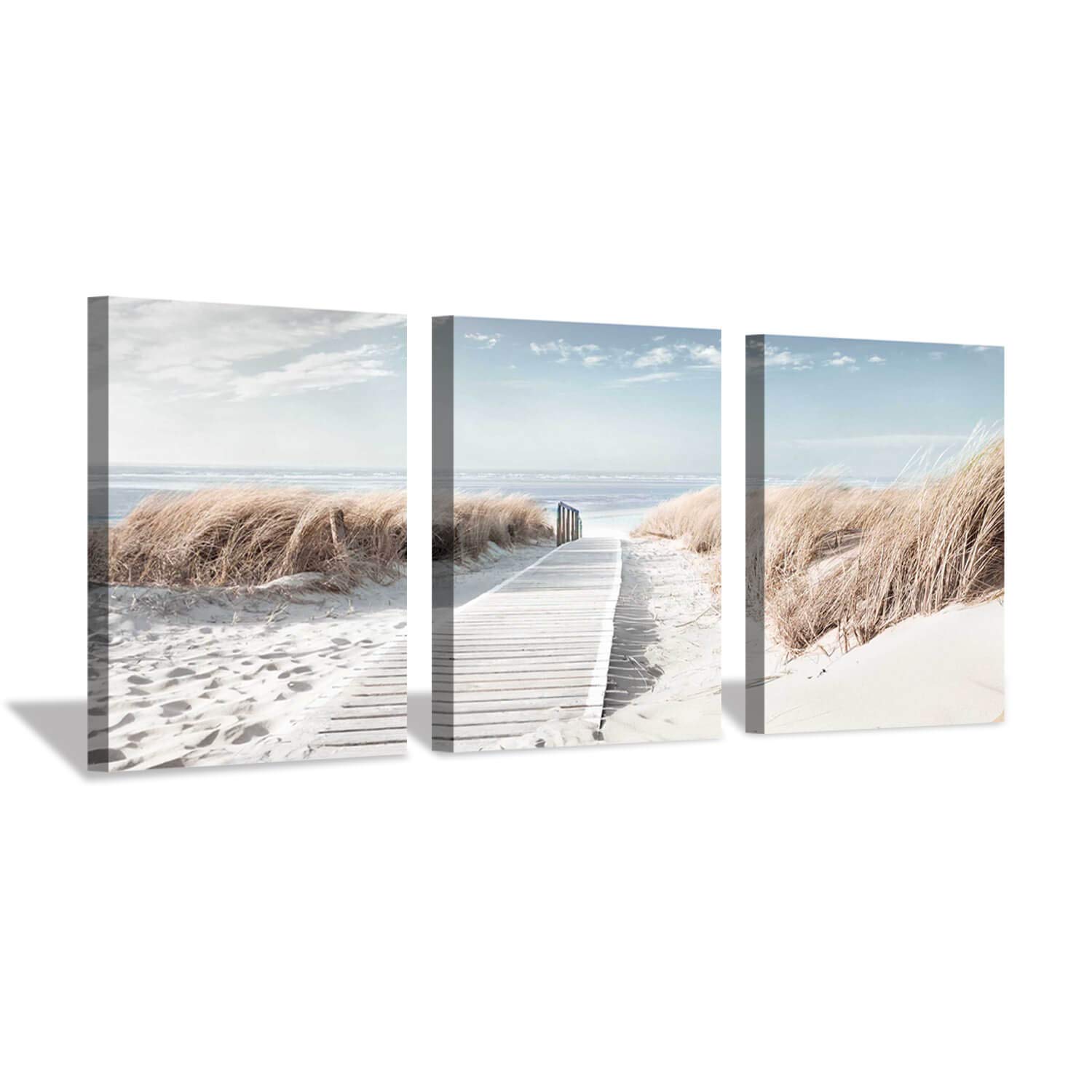 Photo 1 of Coastal Beach Canvas Wall Art: Pathway to Shoreline Artwork Painting on Canvas for Office or Bedroom (16'' x 12'' x 3 Panels)