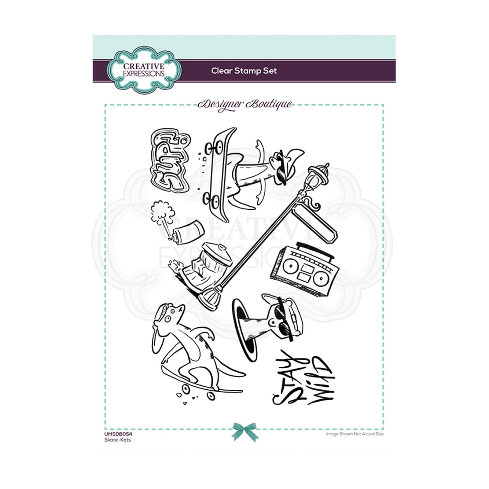 Creative Expressions Designer Boutique Collection-Skate-Kats-Clear Stamp, Acrylic, A5