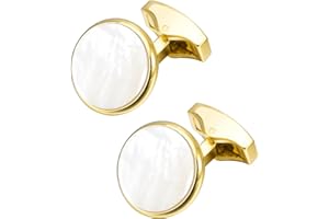 Jonwo Silver / 14K Gold Plated Natural Mother of Pearl Cufflinks for Men Women Classic Round Men's Cufflinks Jewelry for Wedding Party Anniversary Business Tuxedo Dress