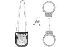 Police Costume Accessories, Police Badge Fake Handcuffs with Keys Set, Halloween Detective Cop Spy Agent Costume Accessories