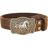 Zentavi Mens Western Cowboy Leather Belts, Genuine Leather belts, Horse Pattern, Floral Engraved Buckle Belt