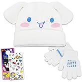SANRIO Cinnamoroll Hat and Mittens Set Winter Gear Bundle with Cinnamoroll Beanie, Gloves, Stickers, More | Cinnamoroll Gifts for Girls, Kids