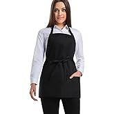 Syntus Apron for Women with 3 Pockets, Unisex Chef Apron for Cooking, Grilling, Black