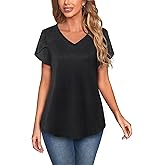 MISS FORTUNE Womens V-Neck Short Sleeve Activewear T-Shirt Petal Sleeve Casual Athletic Moisture Wicking Fitness Tops