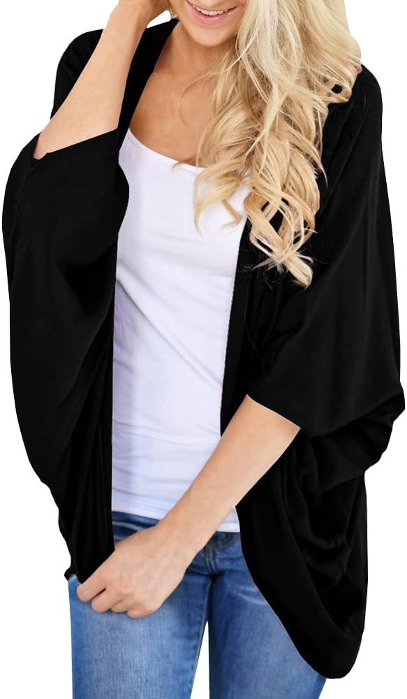 Ermonn Womens Kimono Cardigans Open Front Batwing Lightweight Knitted Drape Sweater Tops