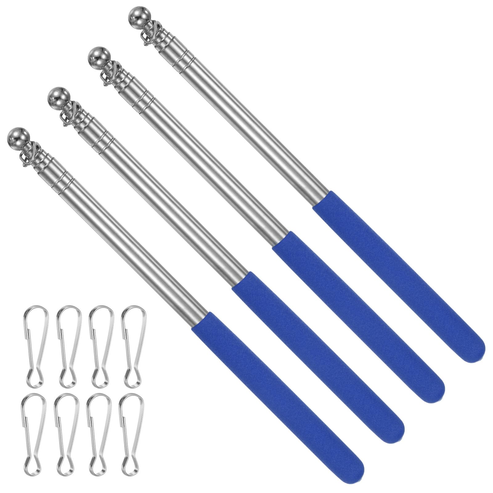 PATIKIL 4 Feet Telescopic Handheld Flagpoles, 4 Pack Stainless Steel Extendable Portable Guide Flag Pole with 2 Clips for Tour Guides Teacher Pointer, Blue