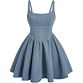 WDIRARA Women's Casual Square Neck Denim Dress Ruffle Hem A Line Mini Dress