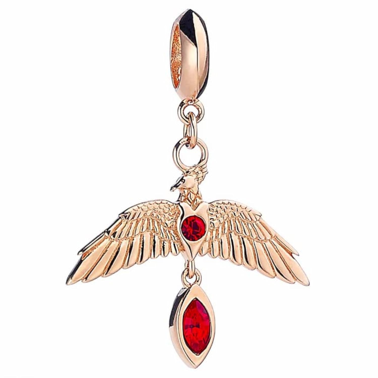Harry Potter Sterling Silver Fawkes Rose Gold Plated Slider Charm with Crystals