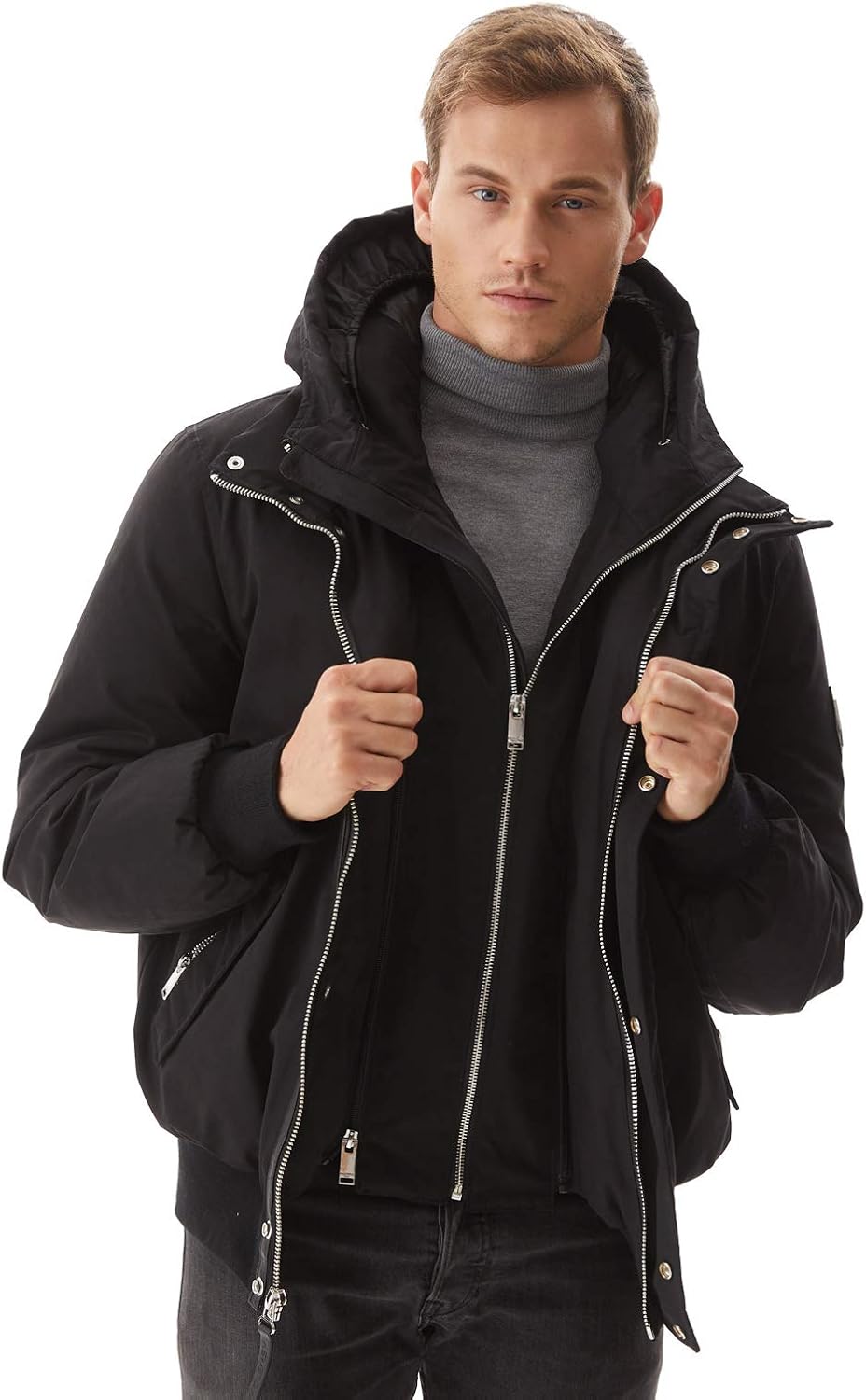 Molemsx Mens Down Jacket,Fashion Hooded Classic Down Flight Puffe Coat Winter Warm Outwear XS-3XL: Clothing