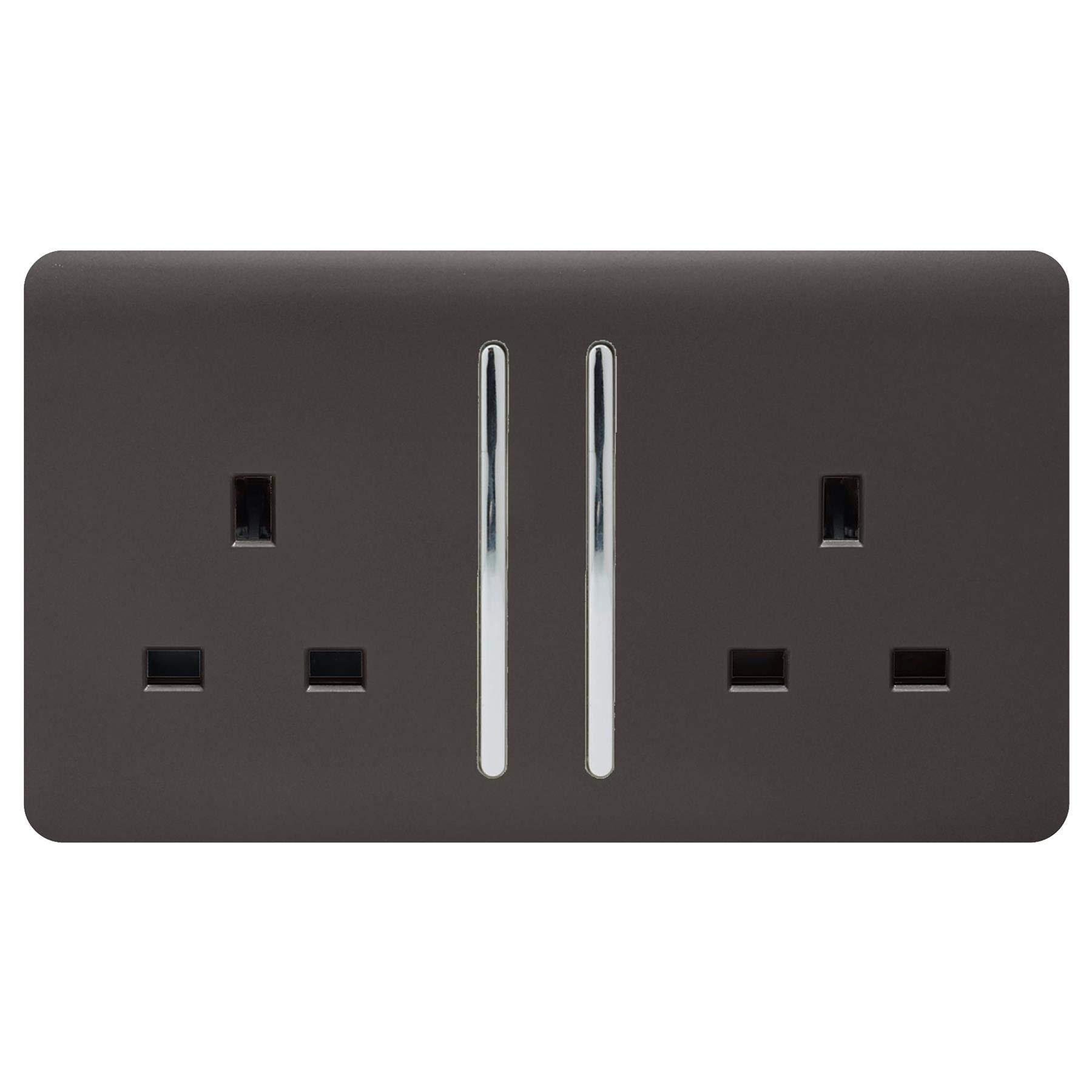 Trendi Switch 2 Gang Artistic Modern Glossy 13 Amp Switched Tactile Plug Socket Dark Brown ART-SKT213L