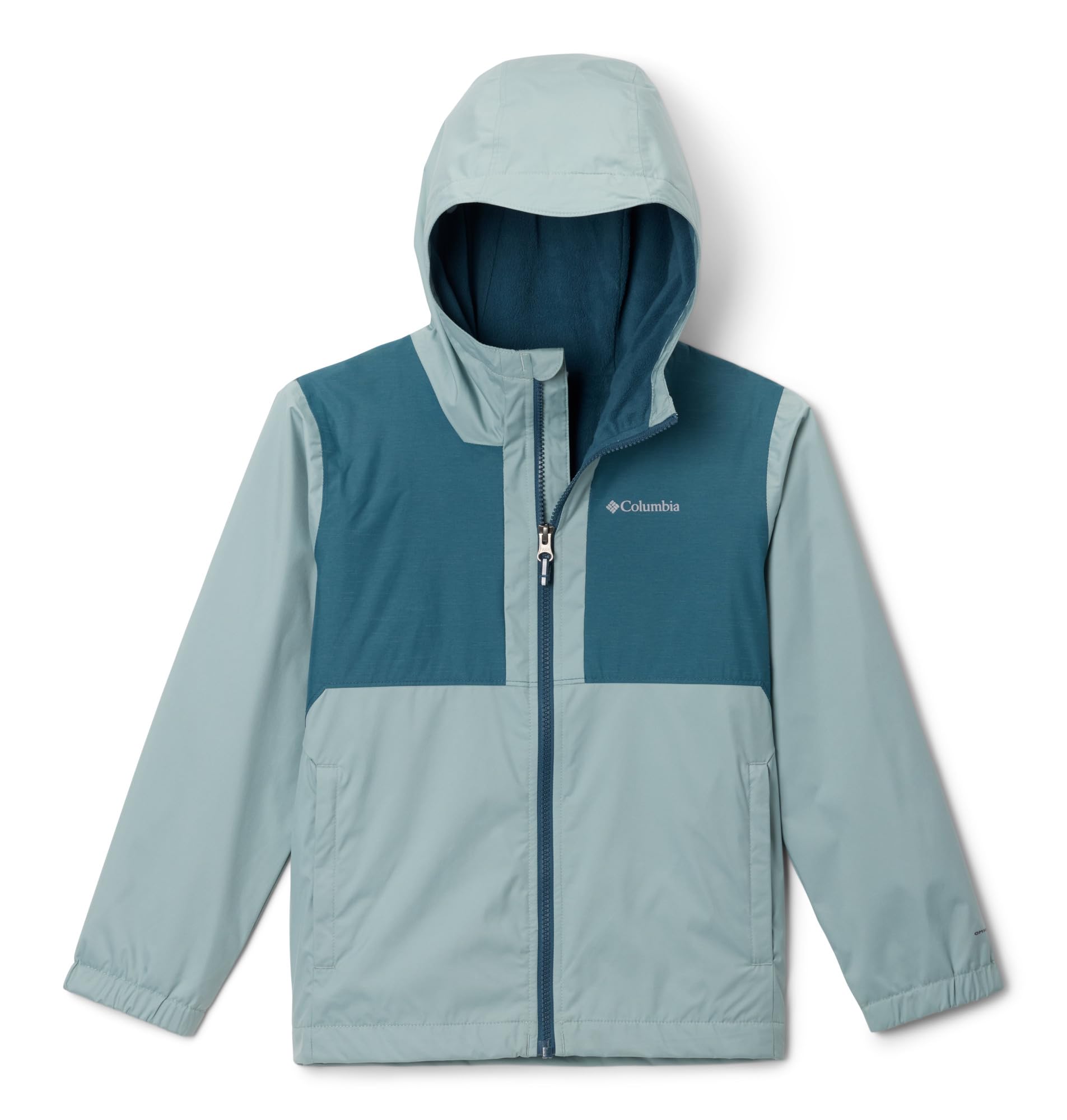 Columbia Youth Rainy Trails II Fleece Lined Waterproof Rain Jacket, Crushed Blue/Everblue Slub, Medium