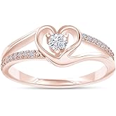 SAVEARTH DIAMONDS Heart Promise Ring for Women with Lab Created Moissanite Split Shank Engagement Ring, Heart Shape Jewelry in 18K Gold Plated Gift For Her