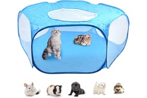 Small Animals Playpen, Breathable Pet Playpen Cage Tent Portable Fence Tent with Zippered Cover, Portable Transparent Pet Pla