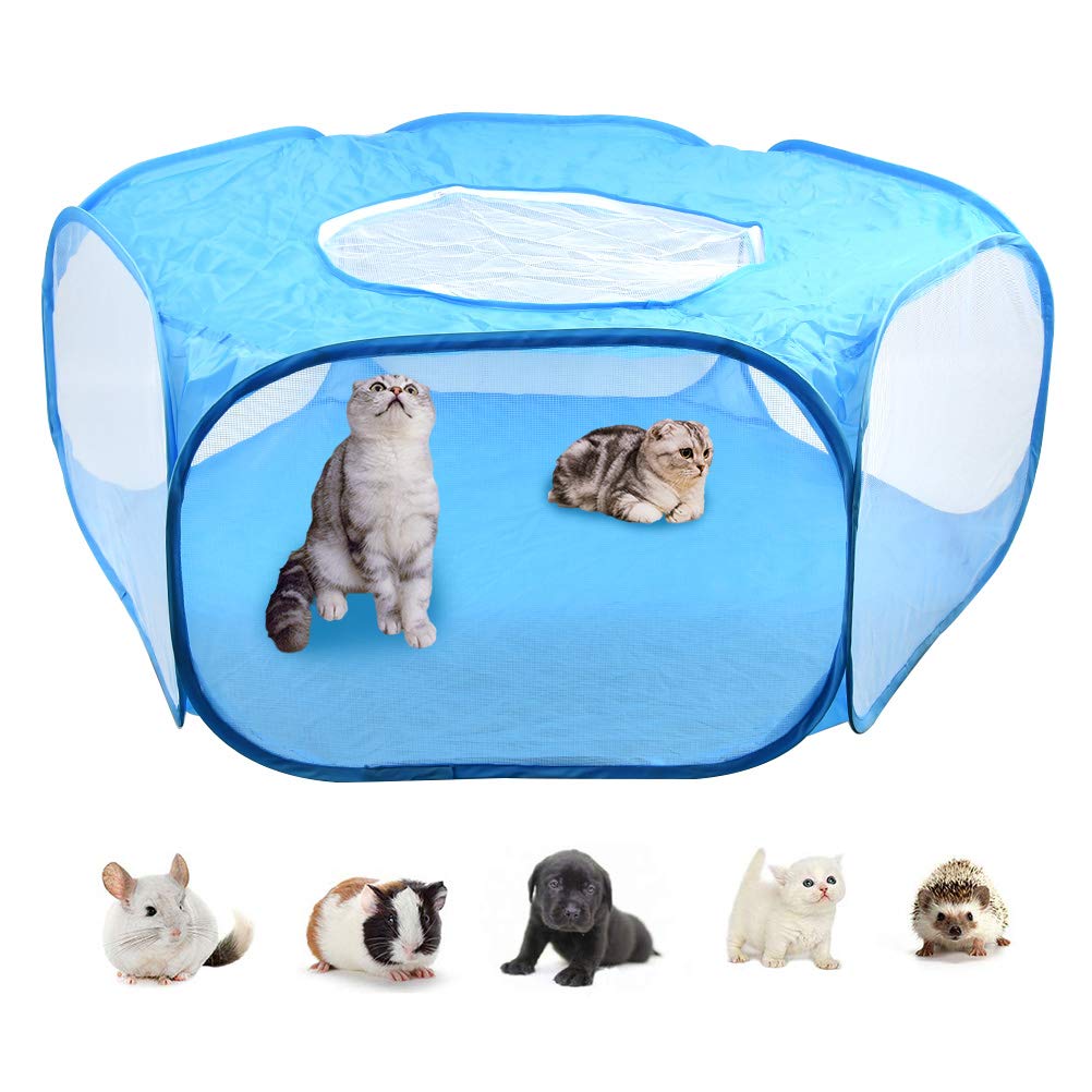 DODUOS Small Animals Cage Tent,Hamster Playpen with Portable Breathable Transparent Outdoor/Indoor Yard Fence Guinea Pig Cage Pet Playpen for Hamster Rabbit Ferret Bunny Rat Guinea Pig Blue
