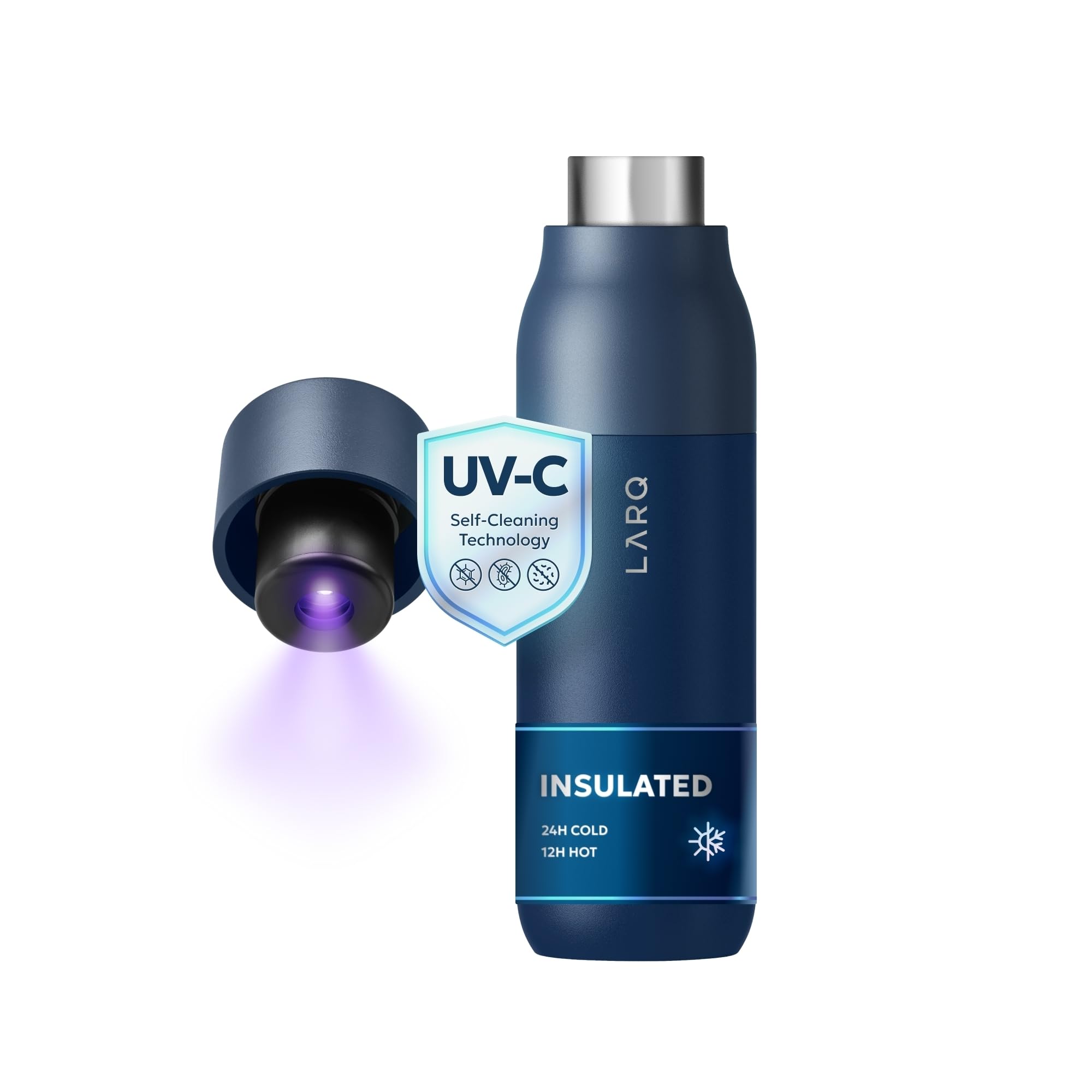 LARQ Bottle PureVis 500ml –Self-Cleaning and Insulated Stainless Steel Water Bottle with UV Water Purifier and Award-winning Design | Reusable & Travel Friendly, 2 Years Warranty