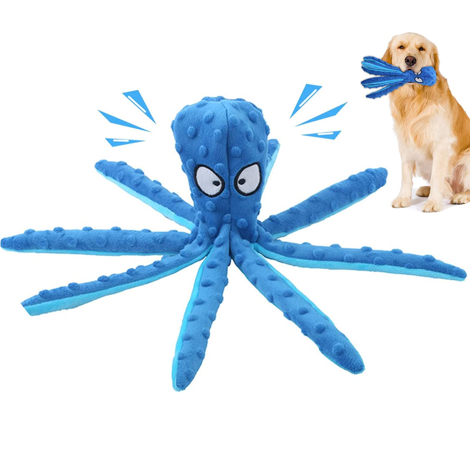 SHOKAN Squeaky Dog Toys - Interactive Plush Octopus with Crinkle Paper for Small & Medium Dogs, Teeth Cleaning & Durable Chew Toy