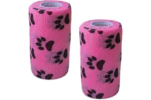 PRAIRIE HORSE SUPPLY Vet Wrap Wrap Tape (Pink with Paw Prints) (2 Pack) (2 Inch x 15 feet) Self Adhesive Adherent Adhering Cohesive Flex Self Stick Bandage Grip Roll Dog Cat Pet Horse