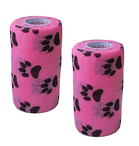 Vet Wrap Wrap Tape (Pink with Paw Prints) (2 Pack) (3 Inch x 15