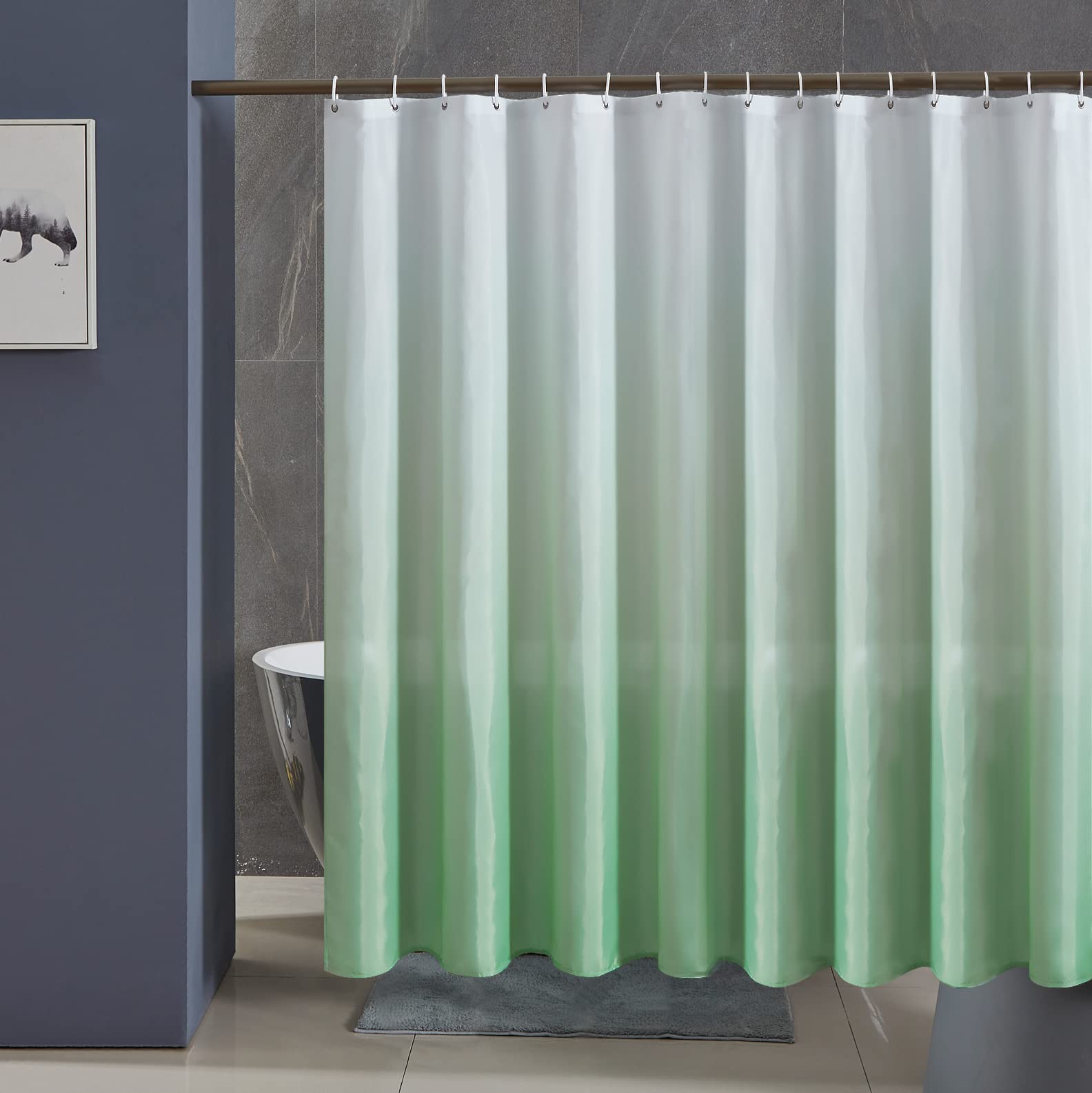 Furlinic Extra Wide Shower Curtain Waterproof Mould Proof Resistantand Gradient White to Green Bath Curtains Fabric 240x200cm for Wetroom 94x78 Inch.