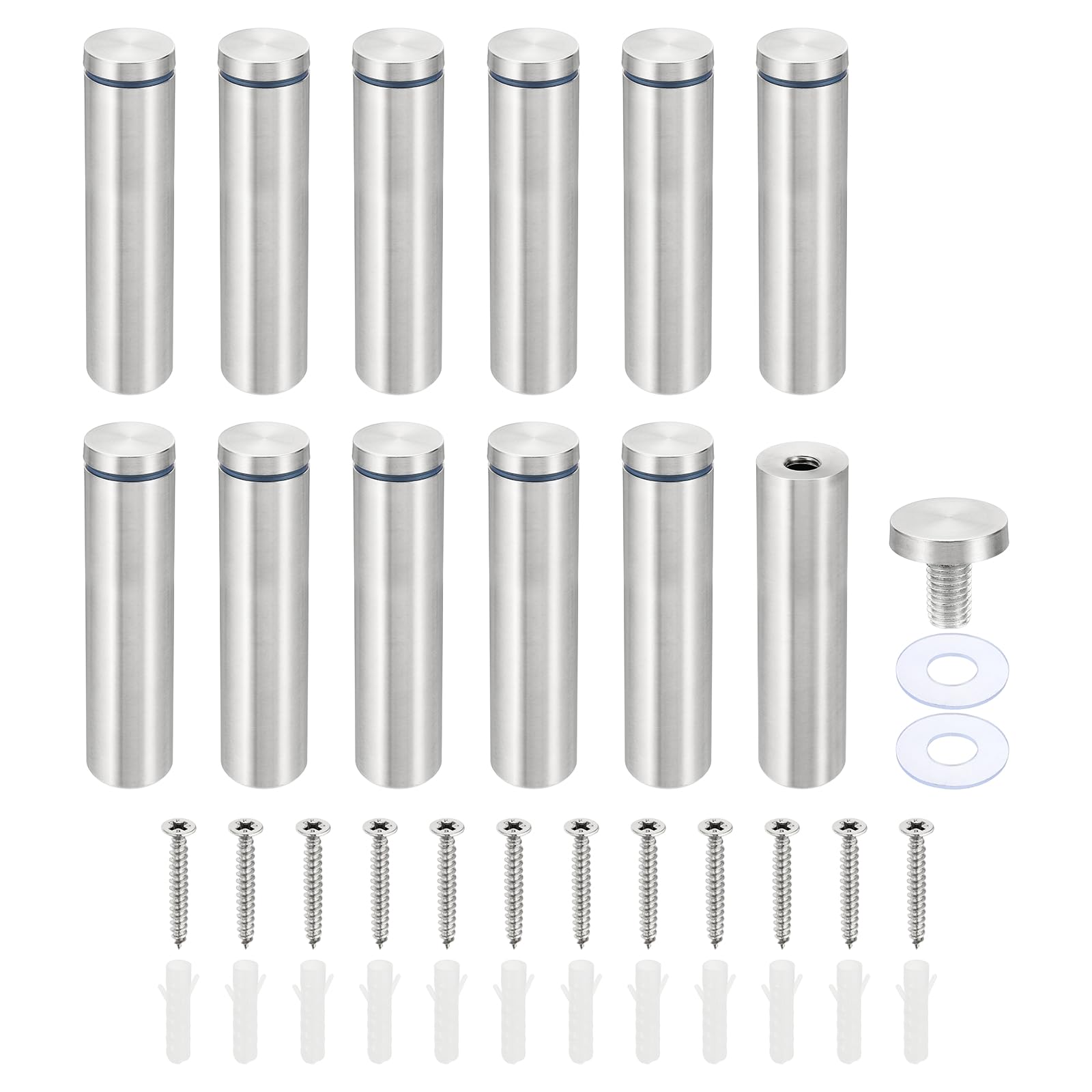 PATIKIL 1 x 4 inch Sign Standoff Screws, 12 Set Stainless Steel Wall Standoff Mounting Hardware Advertising Glass Nail for Hanging Acrylic Picture Frame Acrylic Panel, Silver
