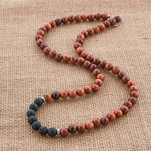 Mystiqs Deluxe Handmade Lava Rock Beaded Stone Necklace Essential Oil Diffuser for Aromatherapy Ideal for Anti-Stress or Anti-Anxiety (Dark Wood & Lava For Women)