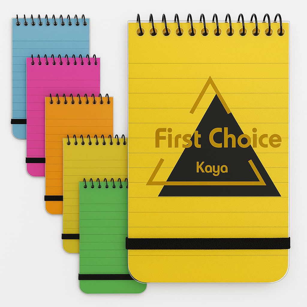 First Choice Kaya 6-Pack Mini Neon Spiral Notepads – Compact 7.5 × 13 cm, Spiral Binding, Elastic Band, 50 Sheets Each – Vibrant, Durable & Ideal for School, Travel & Gift