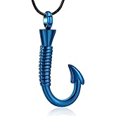 BAOWIQI Urn Necklace For Ashes,Fishing Hook Urn Necklace for Ashes Fish Hook Stainless Steel Cremation Jewelry Memorial Pendant Keepsake for Men