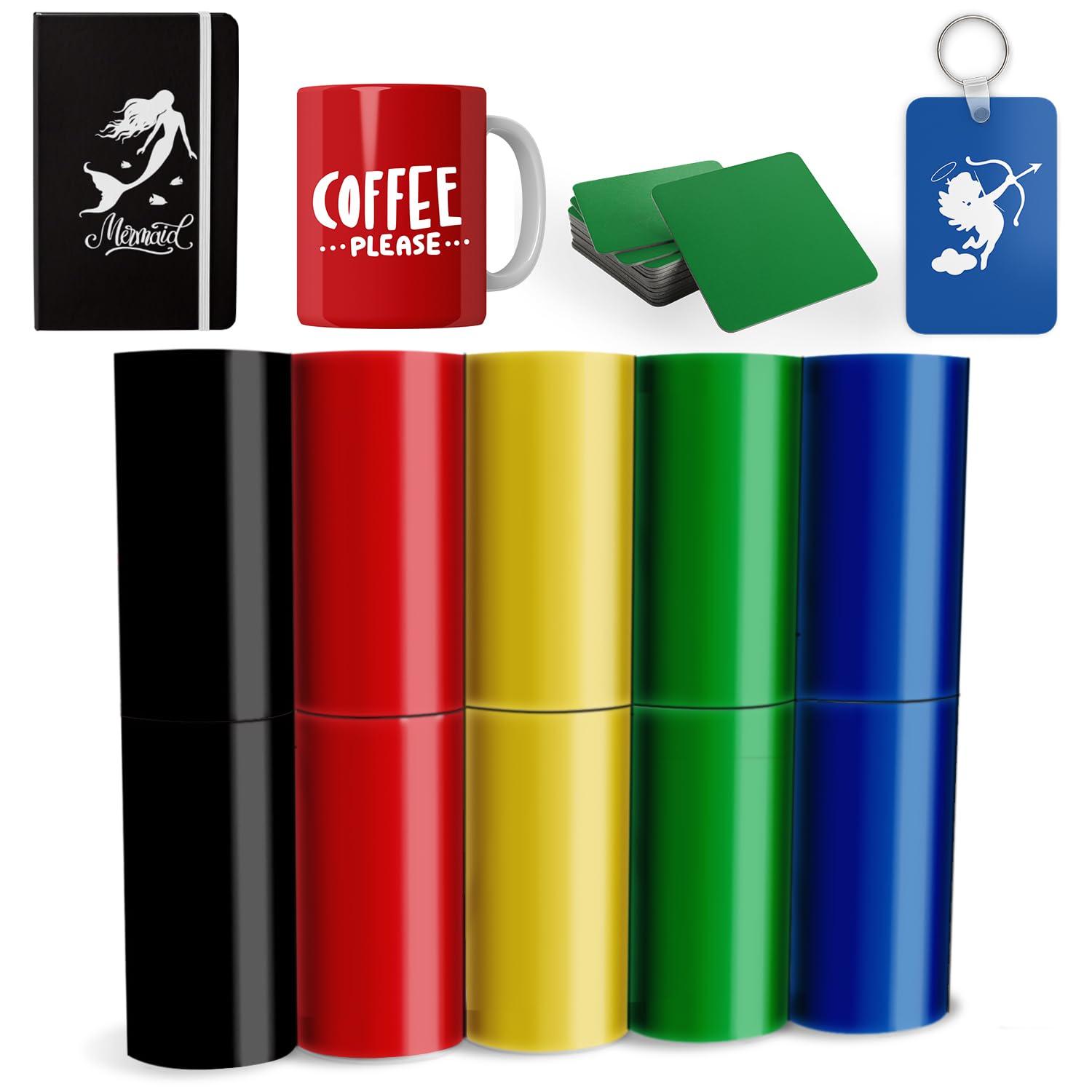 Solid Color-Insoluble Transfer Paper,Heat Tranfer Paper for Blank T-Shirts Cup Coasters Mug,4.5"x12",10/pcs,Black Red Blue