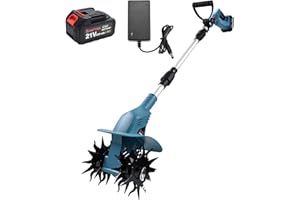 21v Cordless Tiller, 8-Inch Wide 4.0 Ah Battery Powered Garden Cultivator, Cultivator with Steel Tines and Battery Capacity Display, Rototiller for Lawn/Gardening/Soil Cultivation (Blue) by Shintyool