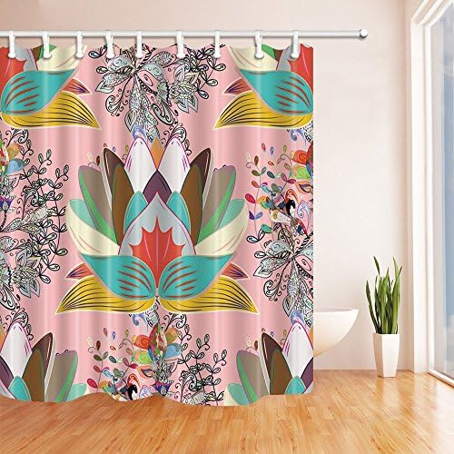 HiSoho Zen Bath Curtain, Mandala Bright Floral Collage Blossom Flowers for Spa, Polyester Fabric Waterproof Shower Curtain for Bathroom, 71X71in, Shower Curtains Hooks Included