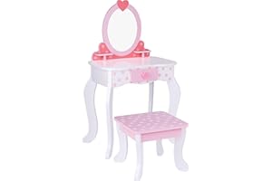 TOOKYLAND Wooden Kids Vanity Set - Makeup Dressing Table with Mirror and Chair, Pretend Play Toy for Toddlers 3 Year Old +