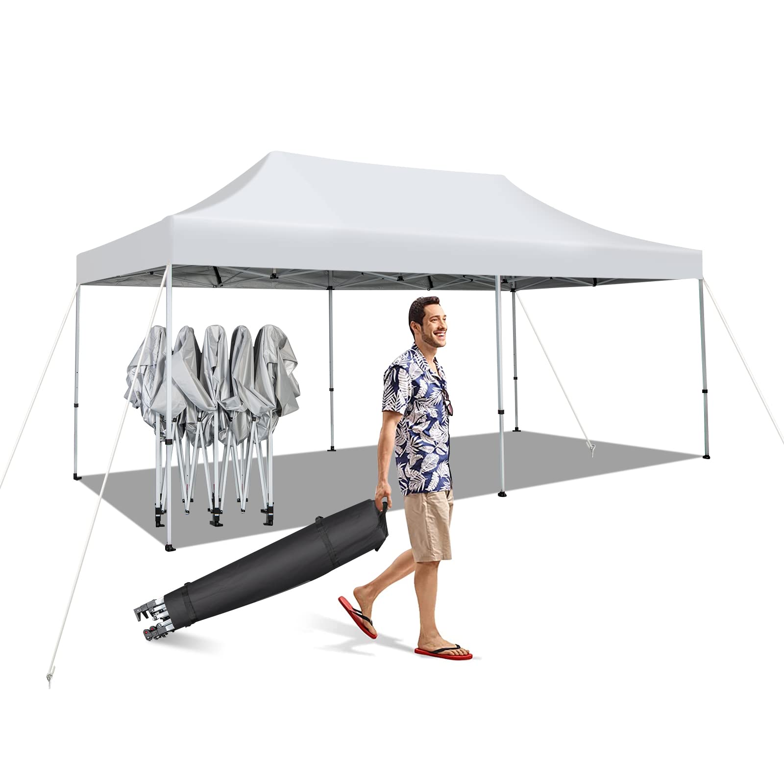 Photo 1 of ***STOCK PHOTO FOR REFERENCE ONLY***Tangkula 10x20 Ft Pop Up Canopy, UPF 50+ Easy Setup Instant Canopy Tent with 1-Push Center Lock, Wheeled Bag, 8 Stakes, 4 Ropes, Outdoor Commercial Sun Shelter Tent for Camping, Travel, Picnic