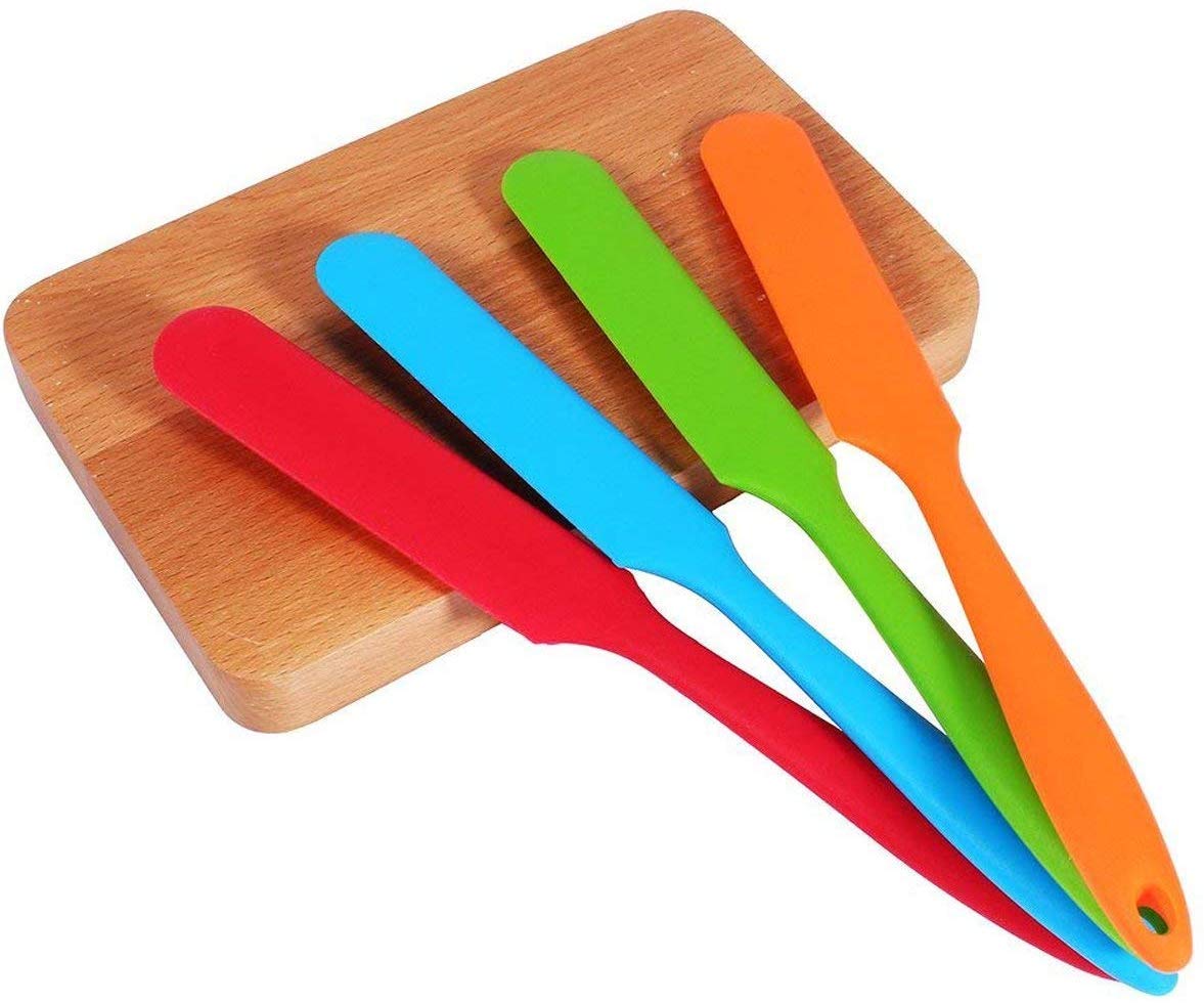 Ejoyous Silicone Jar Spatulas Set, 4 Pcs Heat-resistant Non-stick Rubber Butter Cake Cream Flexible Spatula Kitchen Utensils Set Ergonomic Seamless Design Scraper for Cooking Baking Mixing