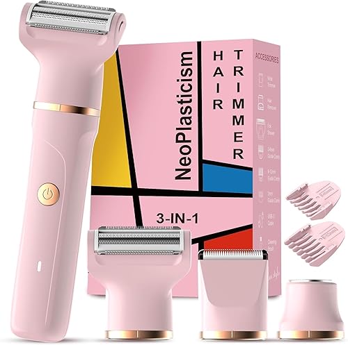 Bikini Trimmer Women - 3 in 1 Painless Lady Shavers for Women for Silk Skin,Rechargeable Electric Shaver for Bikinis Legs Pubic Hair,Replaceable Ceramic Blade,IPX7 Waterproof Easy Cleaning,Pink