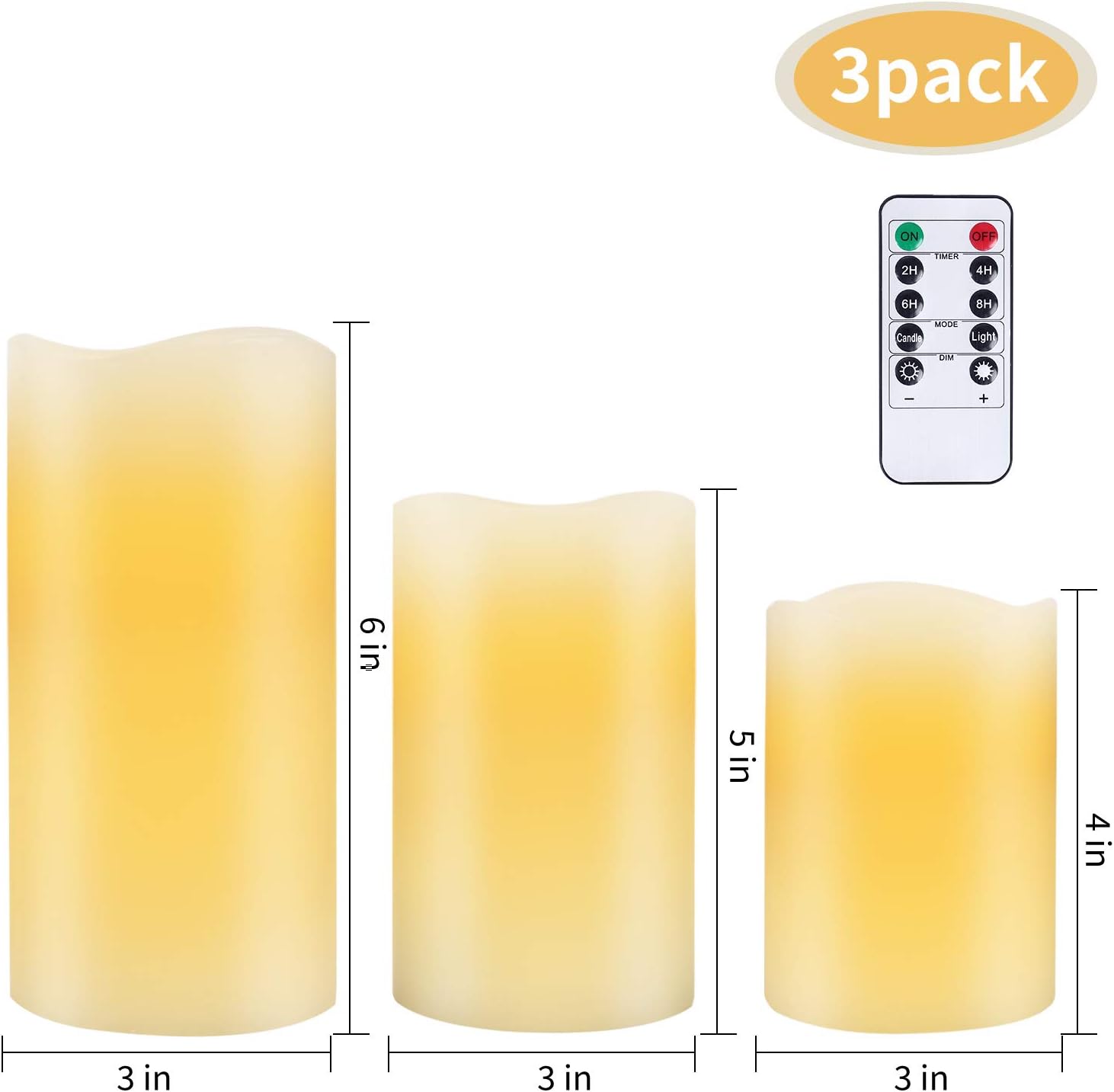 Nancia Flameless Candles Battery Operated Candles 4" 5" 6" Set of 3 Ivory Real Wax Pillar LED Candles with 10-Key Remote and Cycling 24 Hours Timer: Home & Kitchen