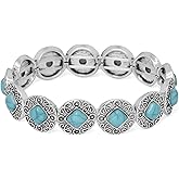 Wovanoo Turquoise Stretch Bracelets Boho Natural Stone Bangle Bracelet Adjustable Carved Wrist Bracelet