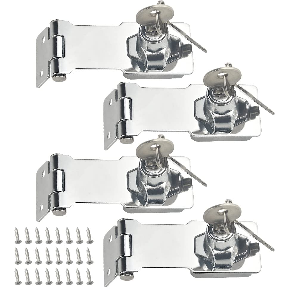 TOVOT 4PCS 3" Locking Hasp with Keys Shed Locks Heavy Duty Hasp Locks Latches for Door Cabinet Drawer (Keyed Alike)