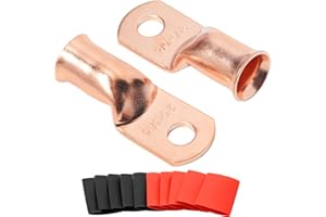 SVAAR 10pcs 00 Gauge Copper Lugs 2/0 AWG-5/16 Ring Terminal Heavy Duty Wire Lugs,Battery Cable Ends,00 Cable Lugs terminals,Battery Terminal Connectors 10PCS 2/0 Gauge Lugs + 10PCS 3:1 Heat Shrinks