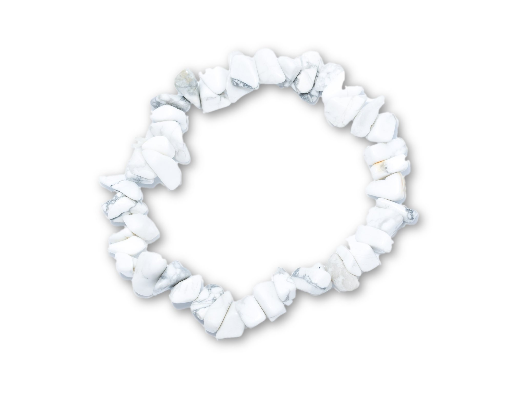 Taddart Minerals - White Grey Sliver Bracelet Made from Natural Gemstone Magnesite on Elastic Nylon Thread - Handmade, 18 centimeters, Rubber, Magnesite