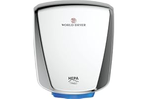 World Dryer Q-972A VERDEdri Commericial Hi-Speed Quick-Dry Surface-Mounted ADA Compliant Hand Dryer, Stainless Steel Cover Polished, Universal Voltage 110-240V