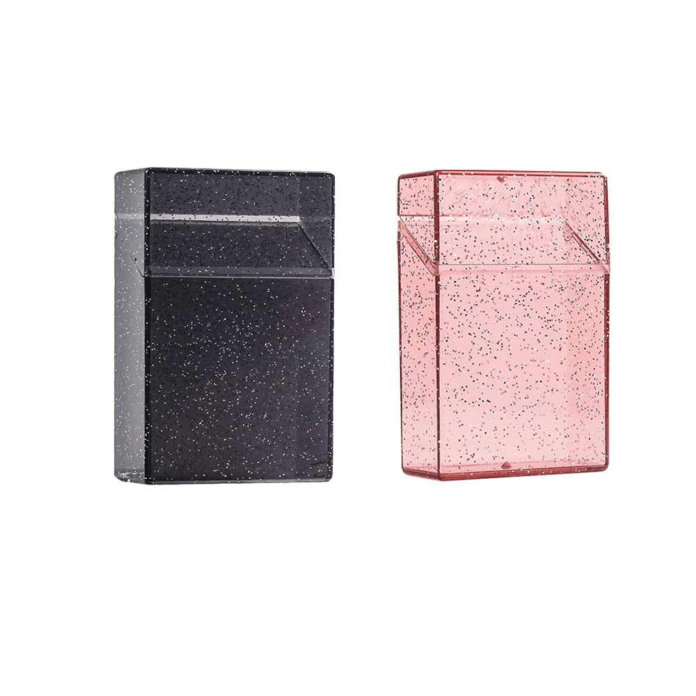 2 Cigarette Cases Transparent Cigarette Case Plastic Cigarette Case Cigarette box Durable and Unisex One Can Hold 20 Cigarettes (Black and Pink)