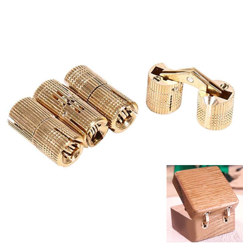 Brass Barrel Hinges, Concealed Invisible Hinges for Jewelry Boxes, Copper with Gold Plating, 10mm and 12mm, 4 Pieces