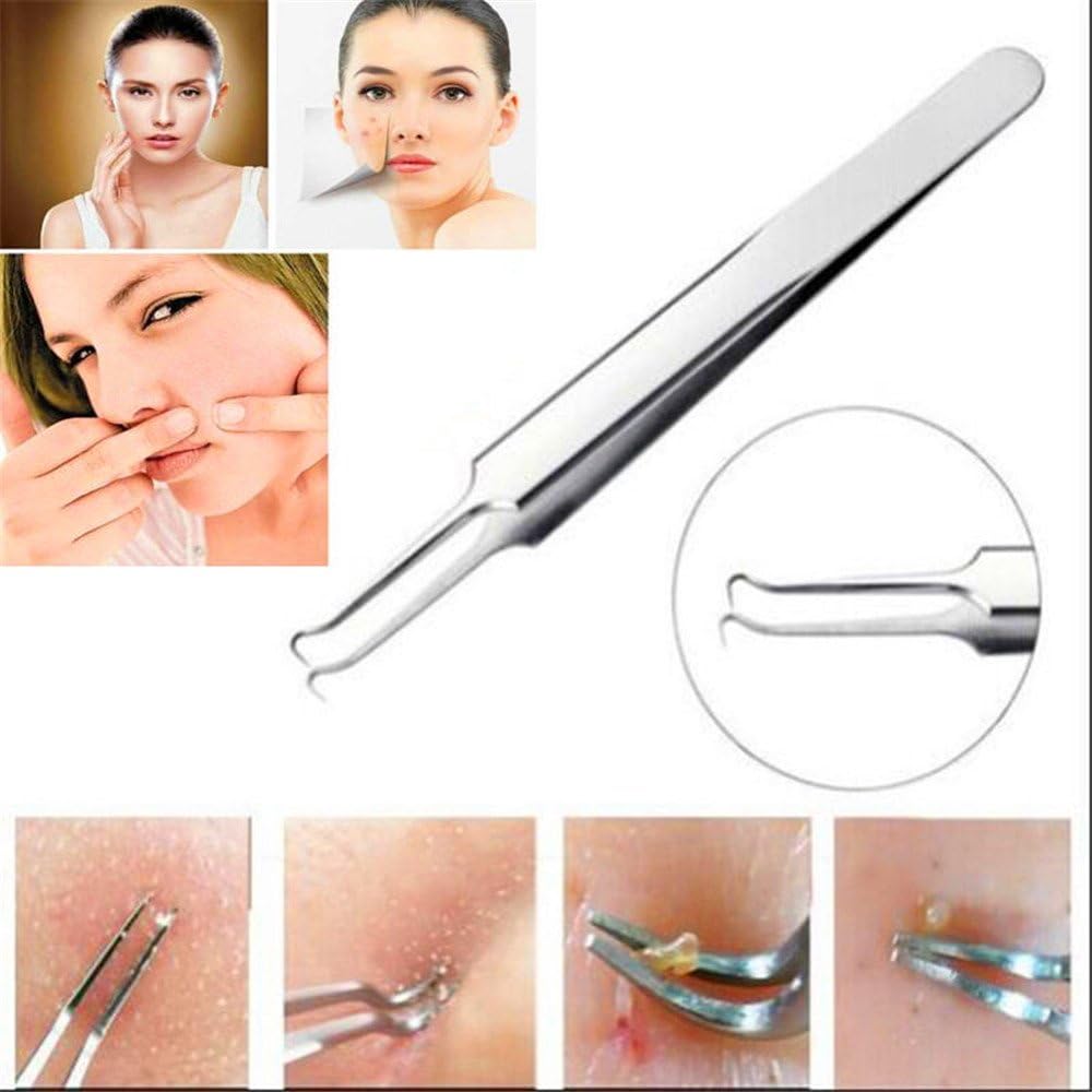 DIA Owei Stainless Steel Blackhead Acne Remover Tool Come Done Bend Clip Tweezers Curved Pick