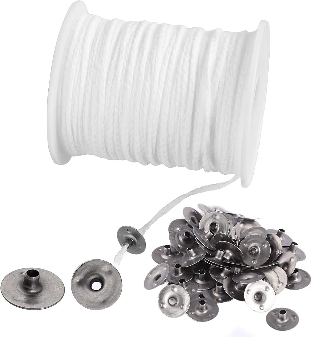 Yafe 200ft White Cotton Candle Wicks with 100 Wick Sustainers Kit