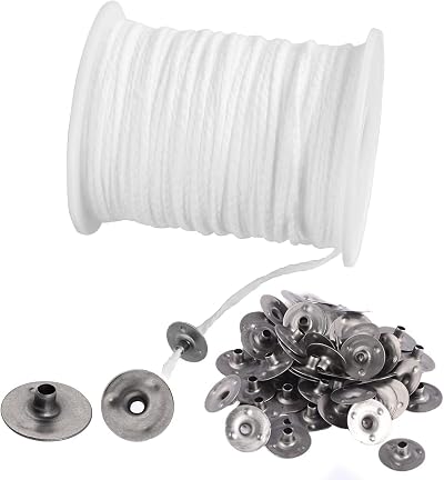 Yafe 200ft White Cotton Candle Wicks with 100 Wick Sustainers Kit