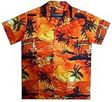 V.H.O. Funky Hawaiian Shirt For Men Short Sleeve Front-Pocket Surf Beach Orange