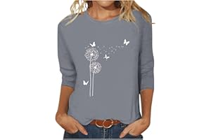 FAVIPT 3/4 Sleeve Tops for Women 2024 Dressy Cute Print Crewneck T Shirts Plus Size Three Quarter Length Sleeve Blouse