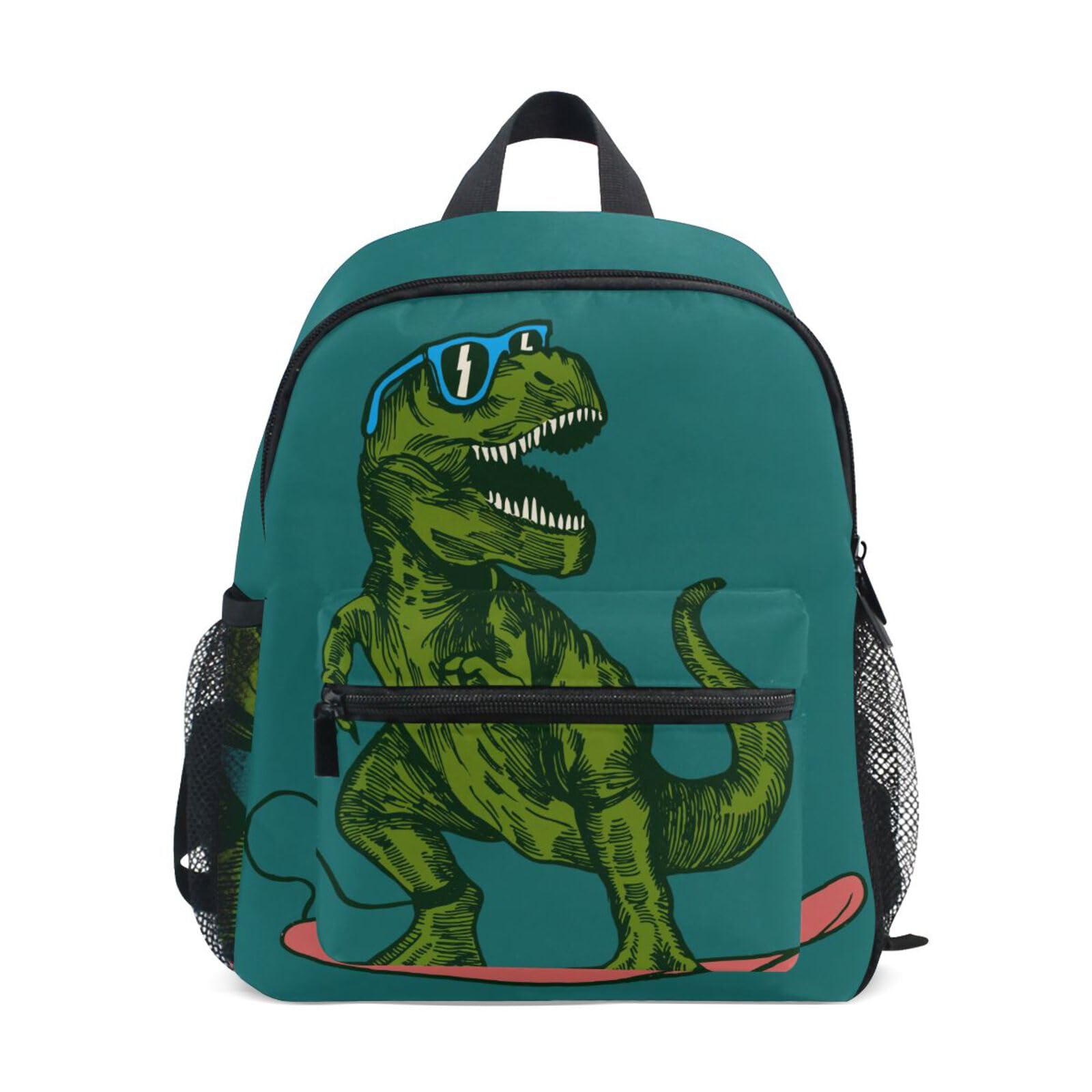 ISAOA Dinosaur with Sunglasses Children's Backpack for Boys,Kid's Schoolbag for Kindergarten Preschool Toddler Baby Nursery Travel Bag with Chest Clip